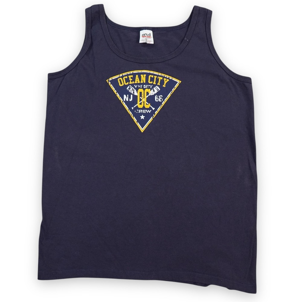 VTG Ocean City NJ Tanks Top Womens Large Blue Crew Rowing Beach Coastal Anvil